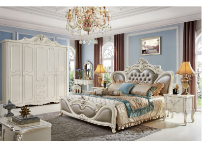 Chesterfield Miwwelen Nuetsdësch 3-Deel Schlofzëmmer Set Bett Barock Massivholz
