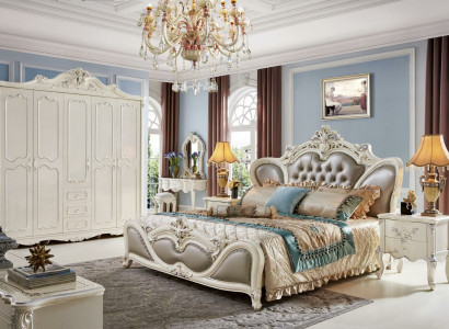 Chesterfield Miwwelen Nuetsdësch 3-Deel Schlofzëmmer Set Bett Barock Massivholz
