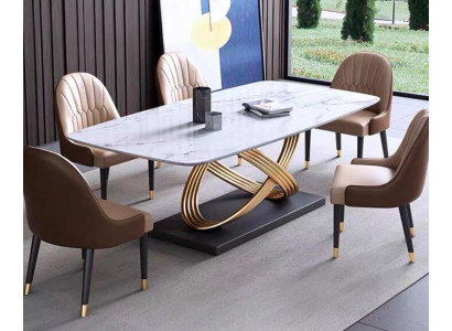 Luxus Dësch Metall Iessdësch Mega Design Dëscher Edelstol Marmer Imitatioun Iessdësch