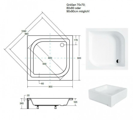 Dusch Duschwanne Acrylbad Brausewanne Flach Oflossgarnitur Oflaaf
