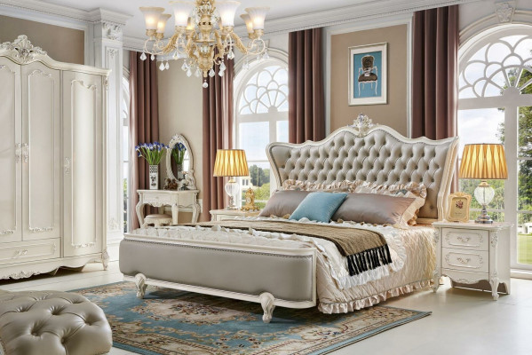Luxus Chesterfield Barock Bett Nospiedechantier 3-deeleger Schlofzëmmer Setz Massivholz