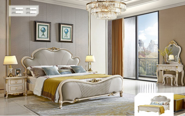 Klassesch Miwwelen Luxus Bett 3-Deeler Set x2 Schlofkummer Nuetsdëscher Massivholz