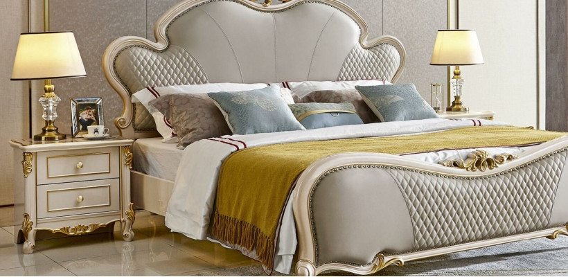 Klassesch Miwwelen Luxus Bett 3-Deeler Set x2 Schlofkummer Nuetsdëscher Massivholz