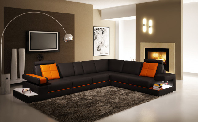 Modern Wunnzëmmer Ecksofa Couch Ledersofa mat Beliichtung Sofa
