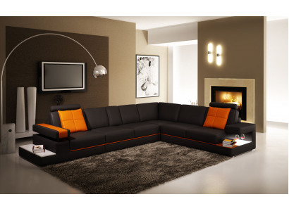 Modern Wunnzëmmer Ecksofa Couch Ledersofa mat Beliichtung Sofa