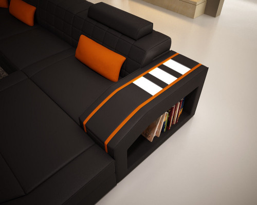 Beliichte Wunnzëmmer Liederdivan Sofa Eck Couche Wunnlandschaft Grouss