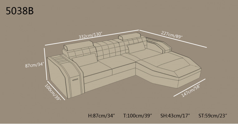 Beliichte Wunnzëmmer Liederdivan Sofa Eck Couche Wunnlandschaft Grouss