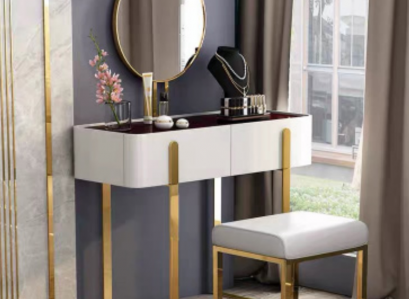 Schminktisch Modern Konsolendëscher + Schemel Frisiertisch Make-up Dësch 2 Deeler.