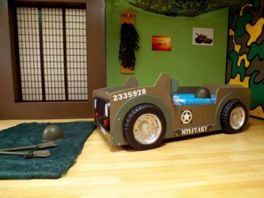 Kannerbett Jugendbett Bett Better Jeep Auto Gefier BETT + MATRATZ Nei