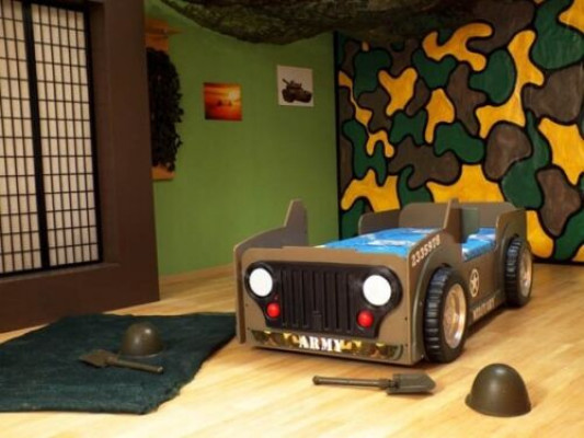 Kannerbett Jugendbett Bett Better Jeep Auto Gefier BETT + MATRATZ Nei