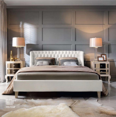 Luxus Schlofzëmmer Bett Nuetsdësch Garnitur Duebelbett Better 3tlg Modern Wäiss