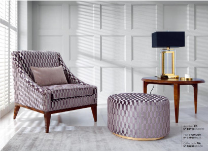 Wunnzëmmer Garnitur Fotell Couchdësch Pouf Modern Sëtz Bezuch Holz 3-Teile Set