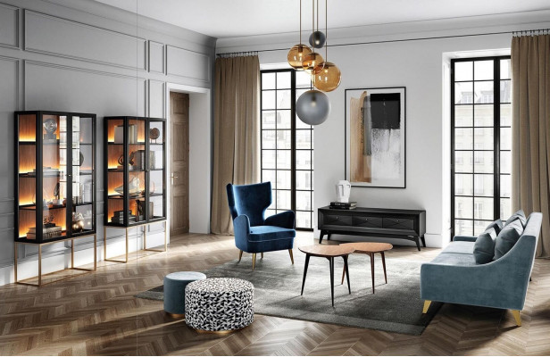 Dräisëtzer Stoff Canapé 3 Sëtz Canapéen Wunnzëmmer Polyester Modern Luxus Blo