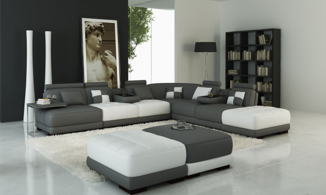 Grousst Sofa Ledersofa Canapé Wunnlandschaft L-Form Polsterset Eckssofa