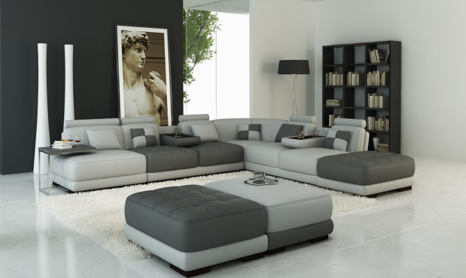Grousst Sofa Ledersofa Canapé Wunnlandschaft L-Form Polsterset Eckssofa
