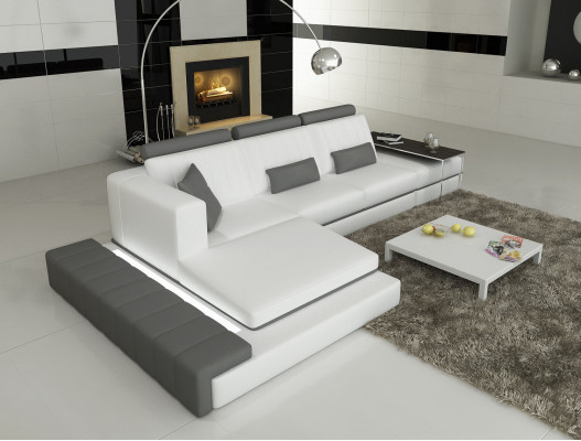 Modern Eckcouch fir d'Wunnzëmmer, gepolstert Eck Ledercouch Set an L-Form.