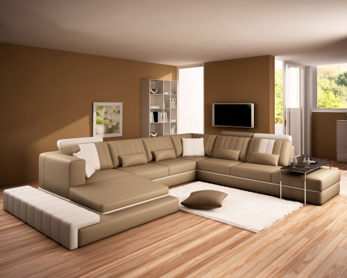 XXL Design Polster Garnitur Ledersofa Canapé U-Form Modern Sofa