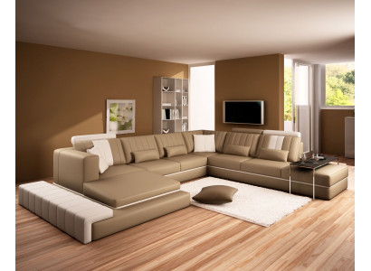XXL Design Polster Garnitur Ledersofa Canapé U-Form Modern Sofa