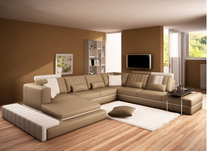 XXL Design Polster Garnitur Ledersofa Canapé U-Form Modern Sofa