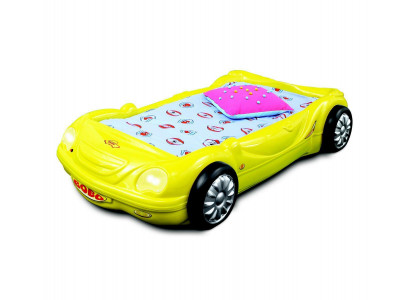 Kannerzëmmer Bett Kannerbett Auto Rennbett a Giel mat Luucht Matrass Lattenrost