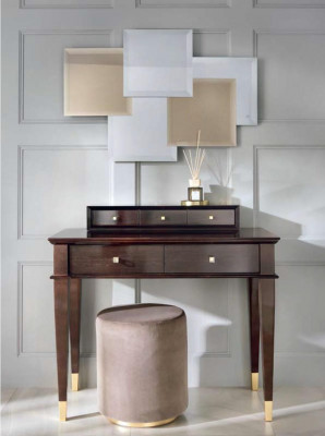 Schminktisch Hocker Konsolendësch Luxus Holz Sekretär Braun Schlofzëmmer 2 Deeler
