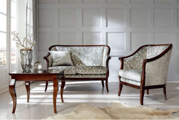 Zwee-Sëtz Luxus Sofa 2 Sëtz Stoff Grau Wunnzëmmer Klassesch Polyester Braun