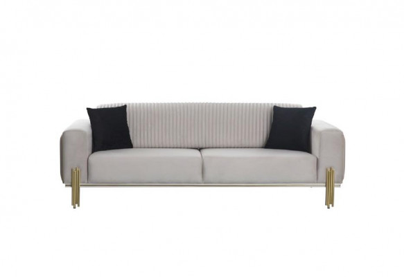 Luxus Sofa 3 Sëtzer Canapéen Sofas Gepolstert Canapé Stoff Modern wäiss Dräisëtzer