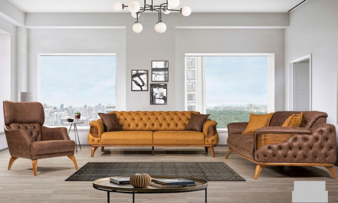 Dreiplazeg Sofaleieder Couches Sofas Luxus Couch Chesterfield Western USA Giel