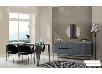 Iesszëmmer Set Luxus Iessdësch Stull Grupp Garnitur Holz Dësch Kommode Set 6tlg.