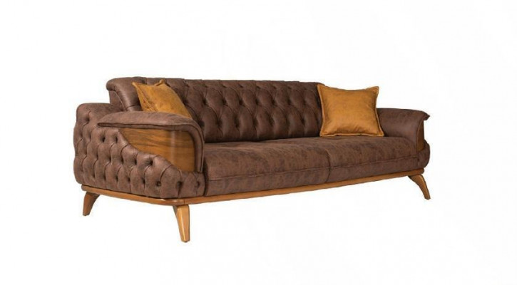 Luxus Sofagarnitur 331 Sëtz Lieder Chesterfield Sofa Fautteuil Braun Sofa Set 3 Deelcher