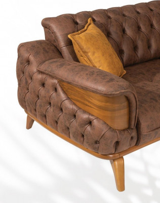 Luxus Sofagarnitur 331 Sëtz Lieder Chesterfield Sofa Fautteuil Braun Sofa Set 3 Deelcher