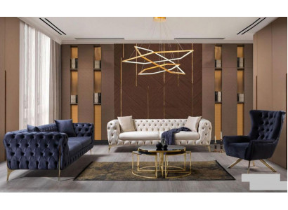 Sofagarnitur Blo Sofa Luxus Sofas Still 3+3+1 Sëtzer Chesterfield Design Samt
