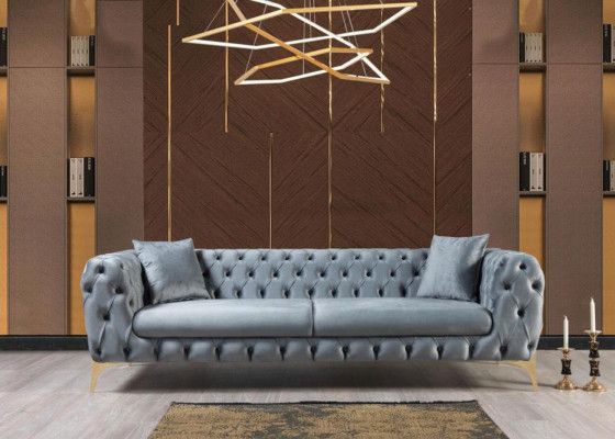 Sofagarnitur Blo Sofa Luxus Sofas Still 3+3+1 Sëtzer Chesterfield Design Samt