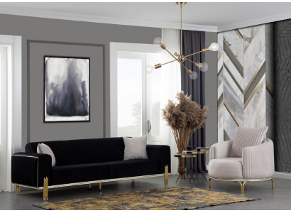 Luxus Sitzgruppes Set Sofa Garnitur 3+3+1 Sëtz Sofa Sofas Fautteuil Stoff 3-Deeler. Set nei.