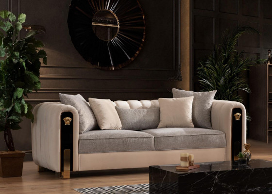 Luxuriéise gepolsterten 3-Sëtzer-Sofa a Beige am zäitgenëssesche Stil