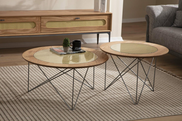 Italienesch Stil 2x Ronnd Coupeuch Dëscher Luxus Braun Wunnzëmmer Dësch