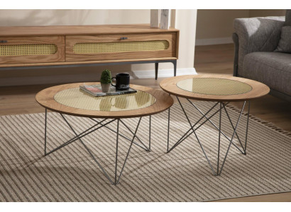 Italienesch Stil 2x Ronnd Coupeuch Dëscher Luxus Braun Wunnzëmmer Dësch