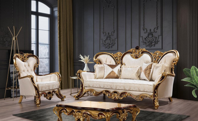 D'Canapé-Set 3+1 Sëtz Gold Couchtisch Klassesch Wunnzëmmer Set 3 tgl.