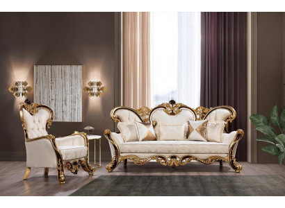 Kinnekslecht Sofa Set 3+1 Sëtz Sofa Fautteuil Klassesch Design Luxus Wunnzëmmer.