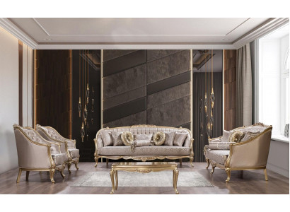 Sofagarnitur Klassesch Miwwelen Canapé Set Dësch Sofa Sëtz Couch 5 Stéck Chesterfield