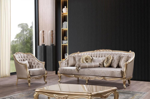 Sofagarnitur Klassesch Miwwelen Canapé Set Dësch Sofa Sëtz Couch 5 Stéck Chesterfield