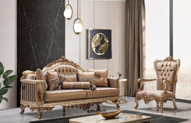 Wunnzëmmer Set Sofagarnitur 3+1 Sëtzer Sofa Canapé Klassesch Canapéen