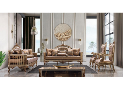 Sofasett Couch Set Klassesch Garnitur Sëtz Polster Couchtisch 5tlg