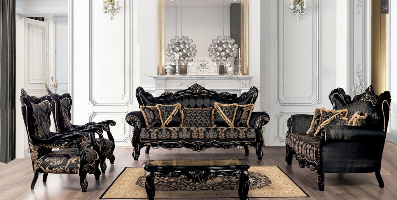 Sofa Set 3+3+1+1 Plaz Couchtisch Wunnzëmmer Luxus Schwaarz Sofagarnitur Nei