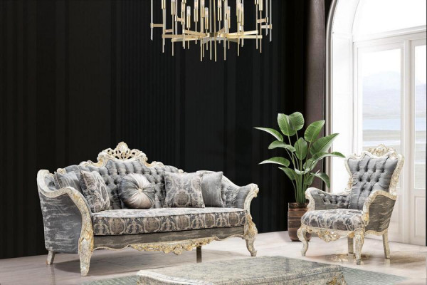 Barock Canapé 3 Sëtz Gro Wunnzëmmer Klassesch Design Canapé Couch Textil