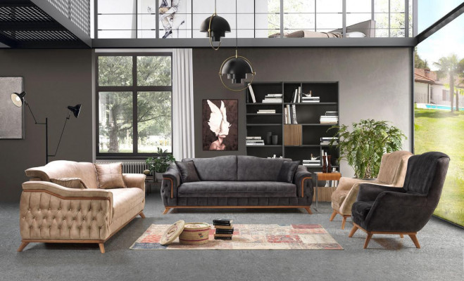 Sofagarnitur 3 3+1 Sëtzer Stoff Design Couch Polster Sofas Garnitur