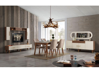 Iesszëmmer Set Komplett Set Dësch 4x Still Iess Grupp Holz 11tlg brong