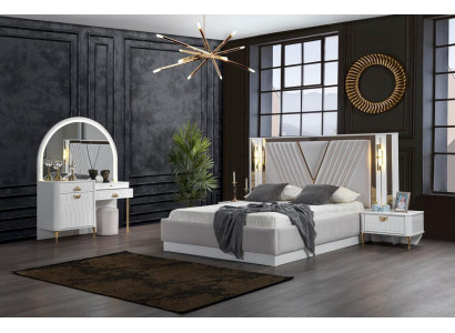 Schlofzëmmer Set Bett 2x Nuetsdësch 4tlg Design Modern Luxus Komplett