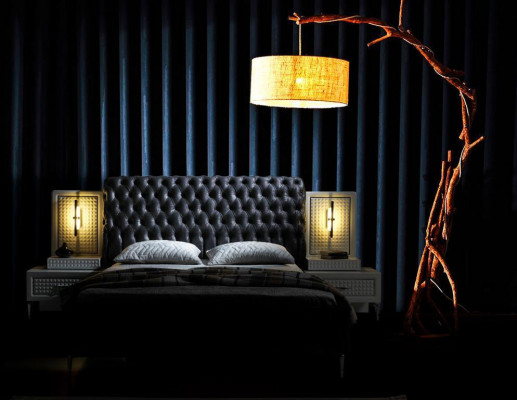 Elegant Chesterfield-Schlofkummergarnitur a Schwaarz a Wäiss