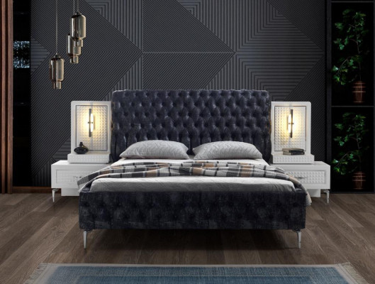 Elegant Chesterfield-Schlofkummergarnitur a Schwaarz a Wäiss